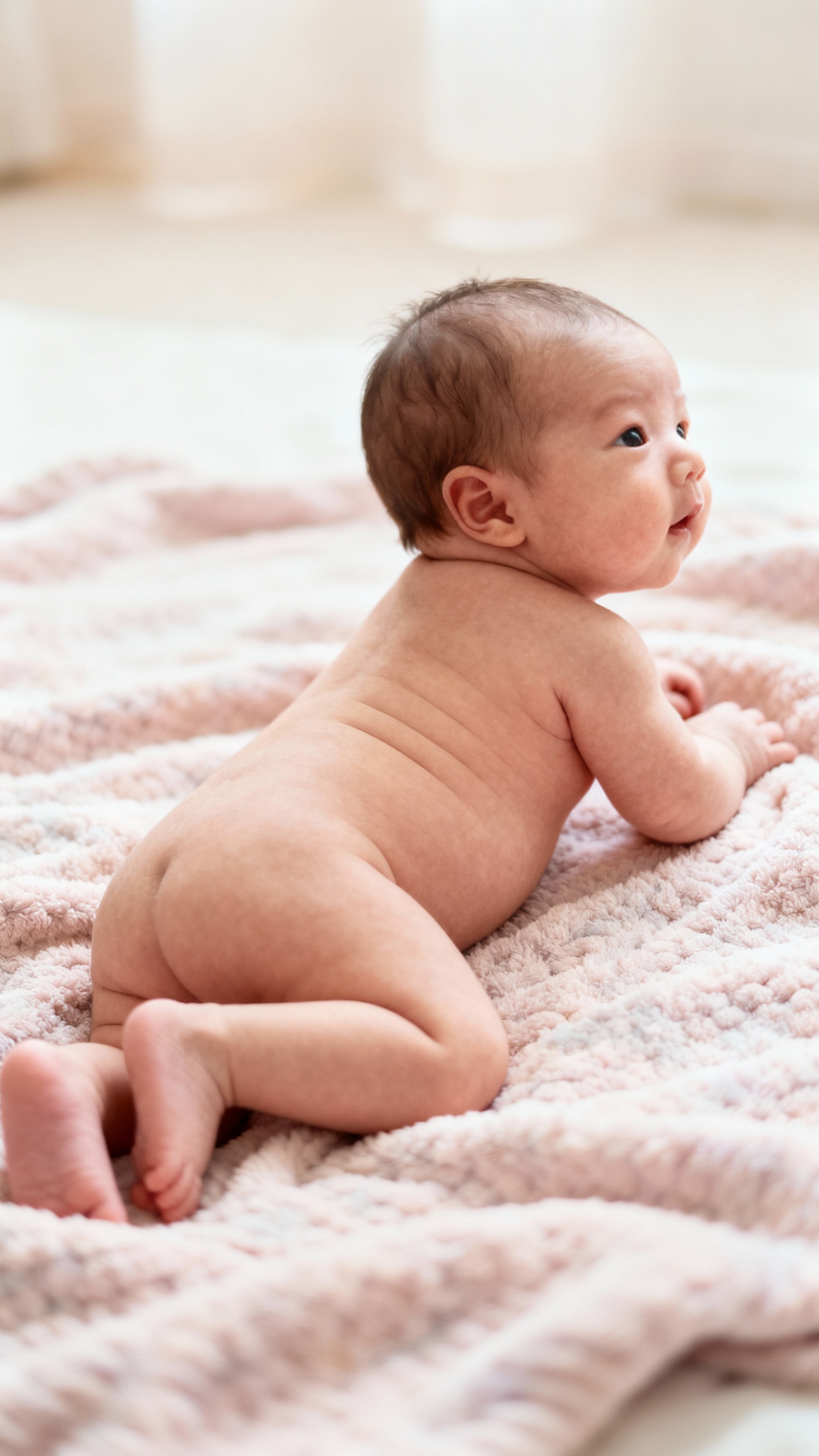 baby tummy time gas-relief pose on soft blanket