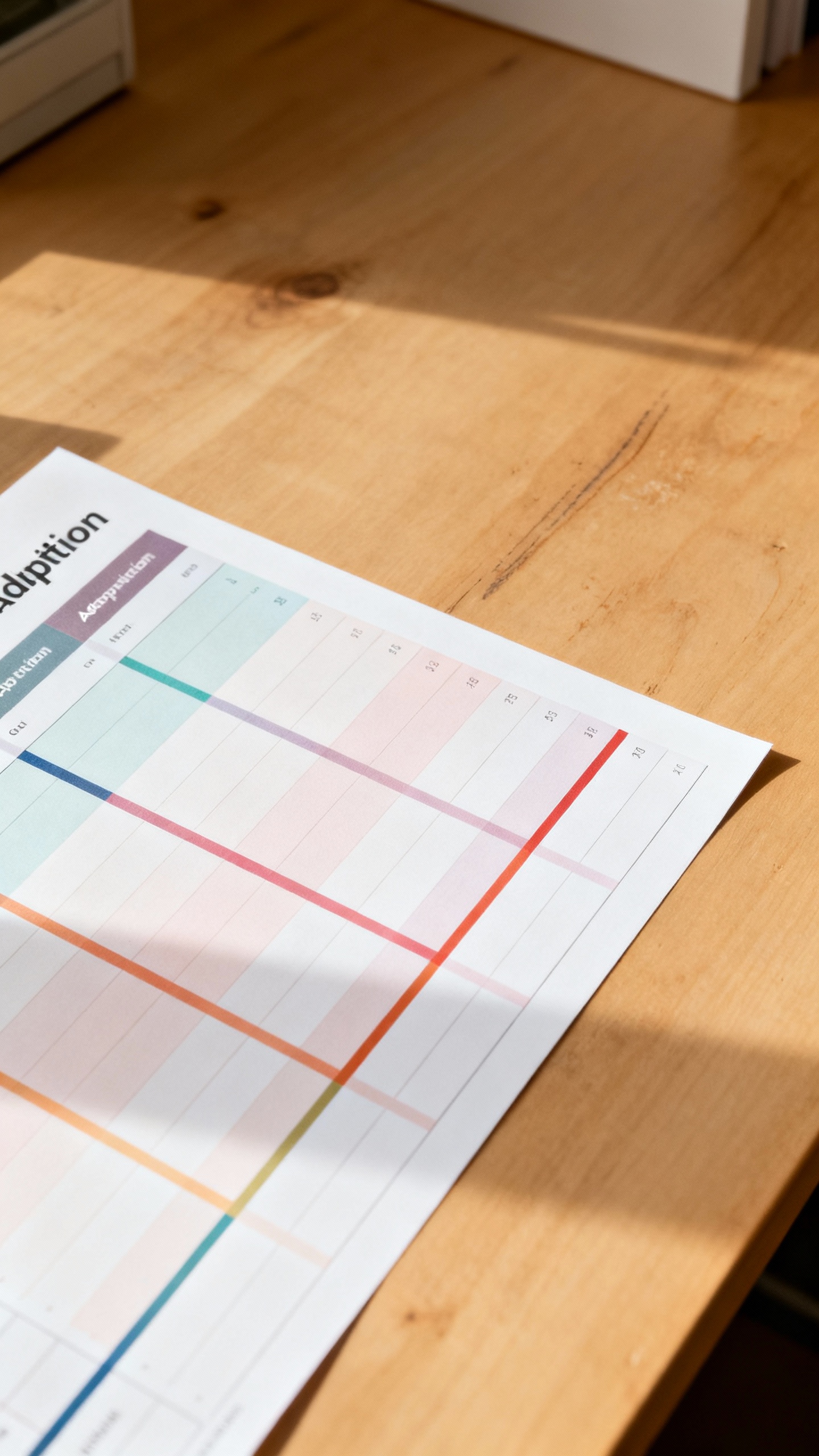 color-coded adoption timeline planner on wooden desk