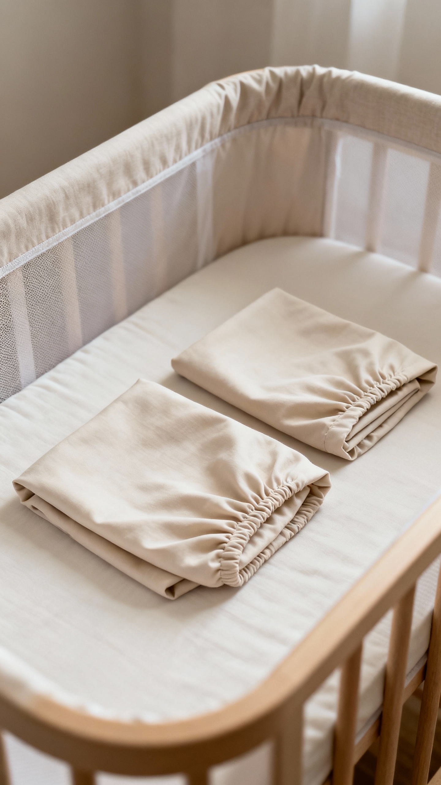 bassinet with firm mattress and two fitted sheets