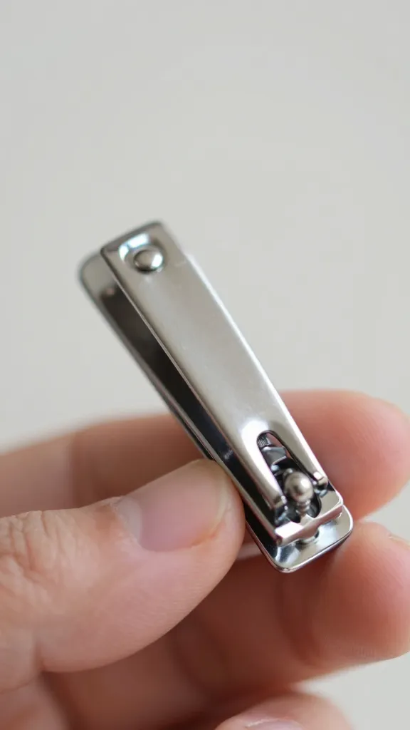 Focused image of compact baby nail clipper beside tiny nails