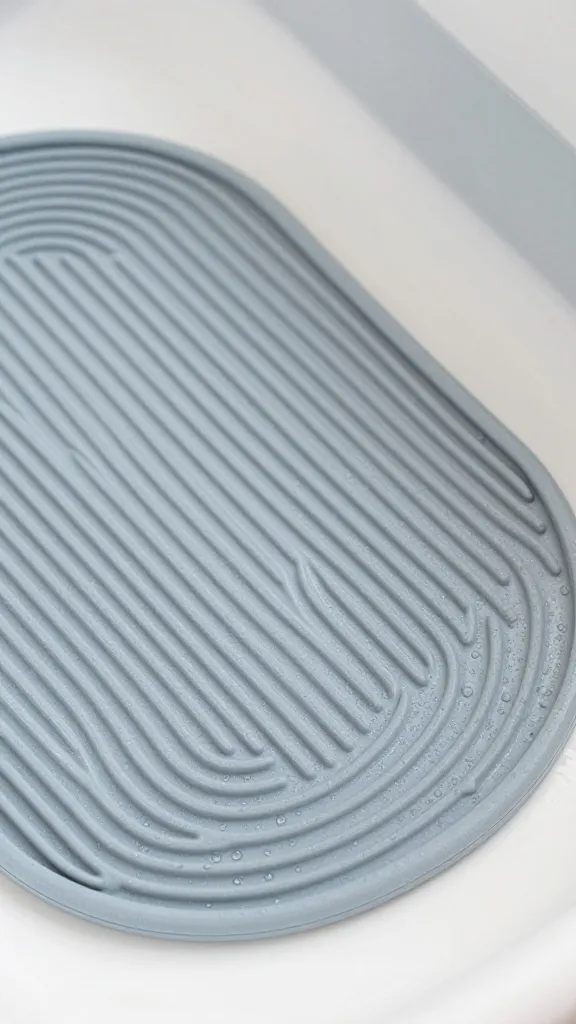 Closeup of non-slip bath mat edges in a baby bathtub