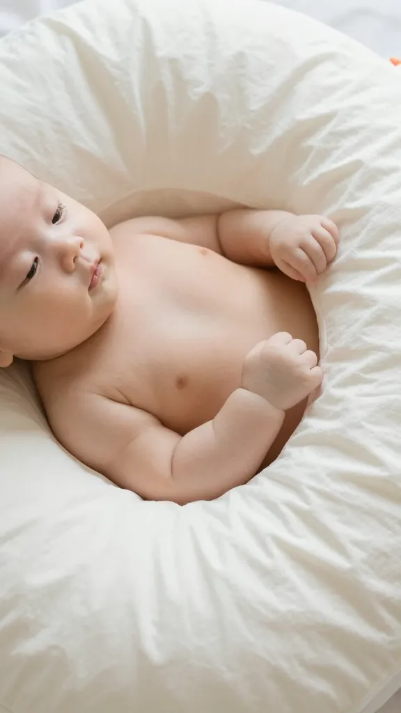 Closeup of a U-shaped nursing pillow supporting baby at breast