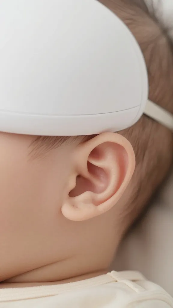closeup of a baby’s tiny ear against a softly lit white noise machine
