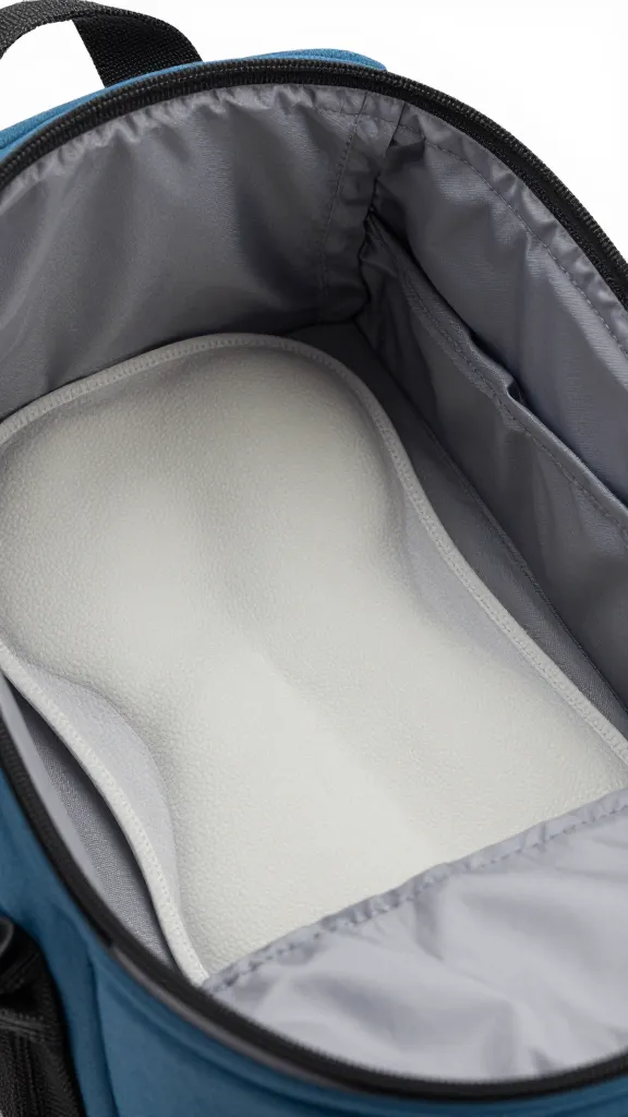 closeup of changing pad inside open diaper bag backpack