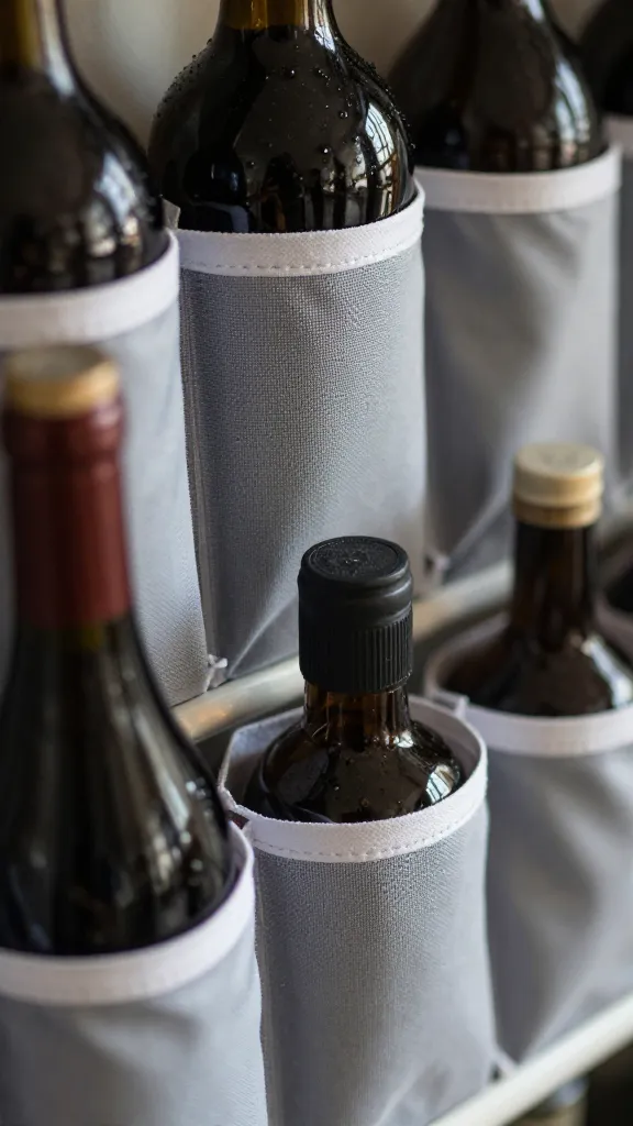 closeup of organized bottle pockets with bottles in place